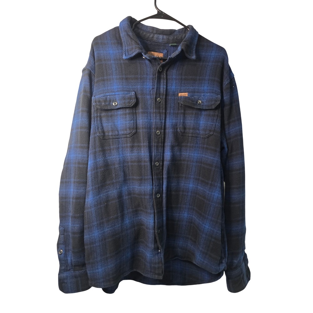 Orvis Mens 2XL Blue Black Plaid Flannel Shirt Long Sleeve Cotton Button Down EUC